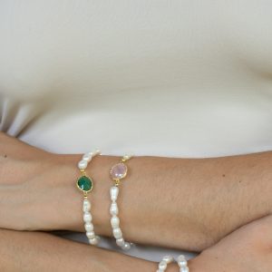 Pulseira em prata de pérolas com centro redondo