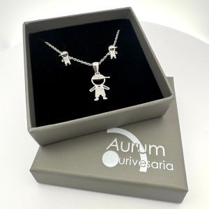 Conjunto de prata brincos e colar Menino