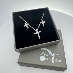 Conjunto Cruz de prata brincos e colar