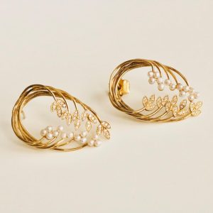 Brincos em prata Syngular1s - Leaves and pearls